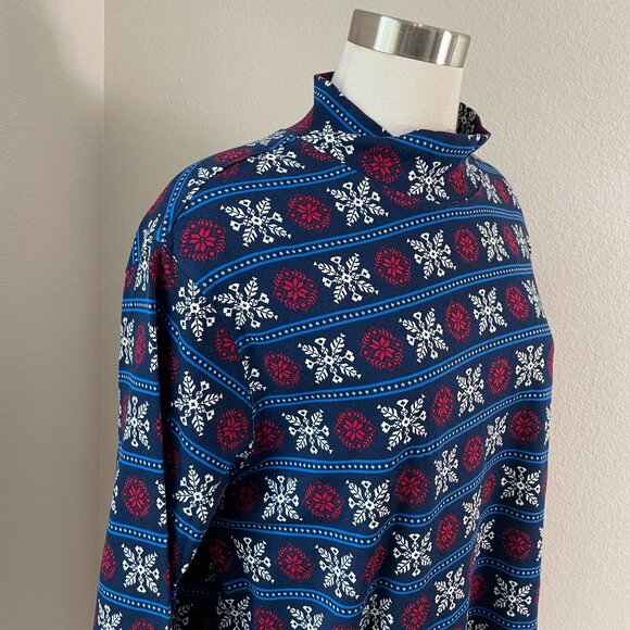 Lands End Woman Plus 2X Relaxed Snowflake Mock Neck Cotton Top Holiday Christmas - Picture 2 of 9